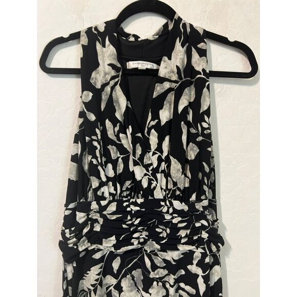 Evan Picone Sz 16 Fit and Flare Midi Halter Style Dress Black White Print - Picture 2 of 9